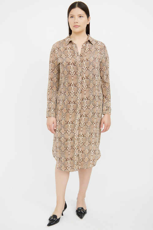 Anine Bing Beige Silk Print Shirt Dress