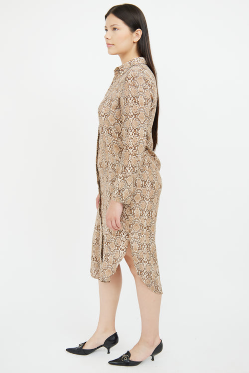 Anine Bing Beige Silk Print Shirt Dress