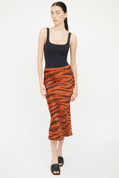 Anine Bing Orange & Black Printed Silk Skirt