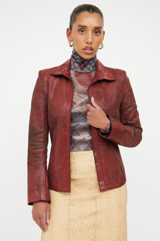 Ann Demeulemeester Red Crackle Leather Jacket