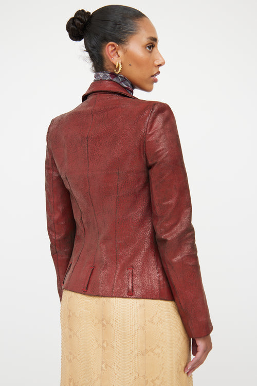 Ann Demeulemeester Red Crackle Leather Jacket