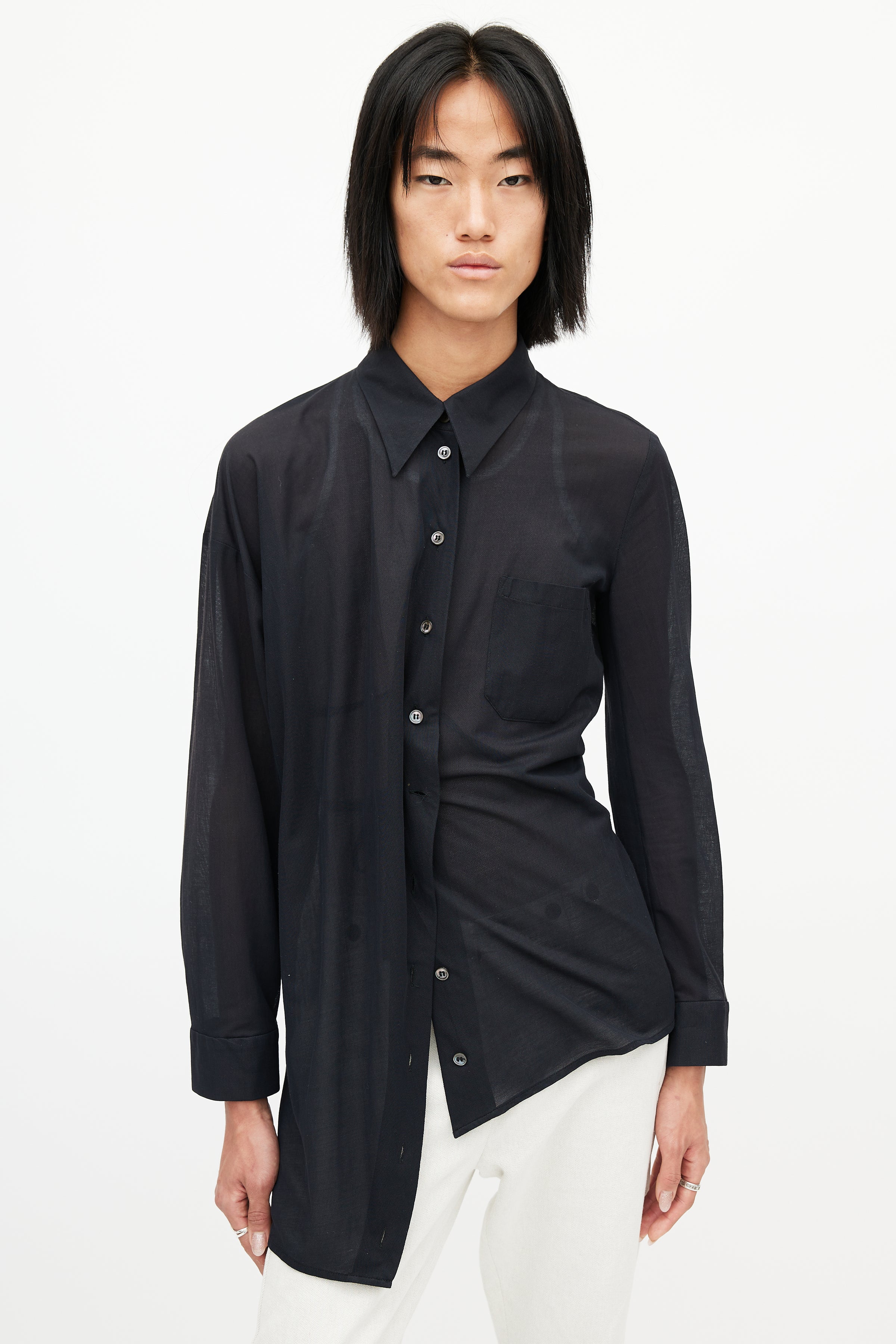 Ann Demeulemeester // Black Asymmetrical Tie Shirt VSP Consignment Ann Demeulemeester // Black Asymmetrical Tie Shirt VSP Consignment
