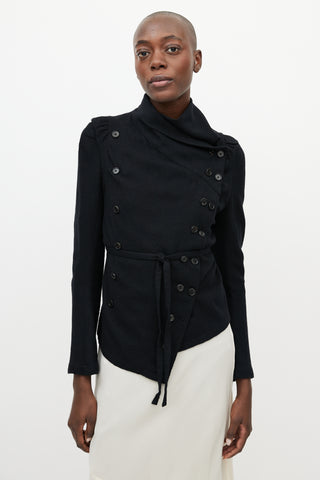 Ann Demeulemeester Black Wool Asymmetrical Buttoned Jacket