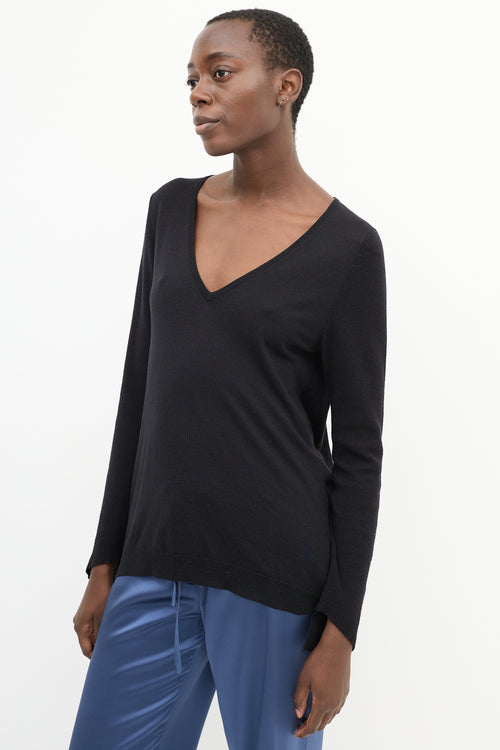 Ann Demeulemeester Black Knit V-Neck High Low Drape Back Top