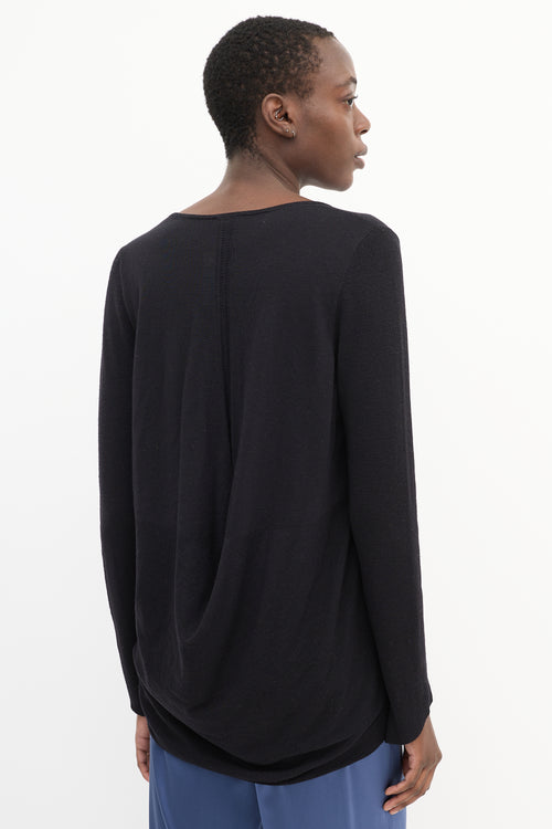 Ann Demeulemeester Black Knit V-Neck High Low Drape Back Top