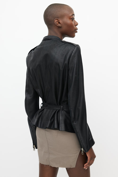 Ann Demeulemeester Black Leather Belted Jacket