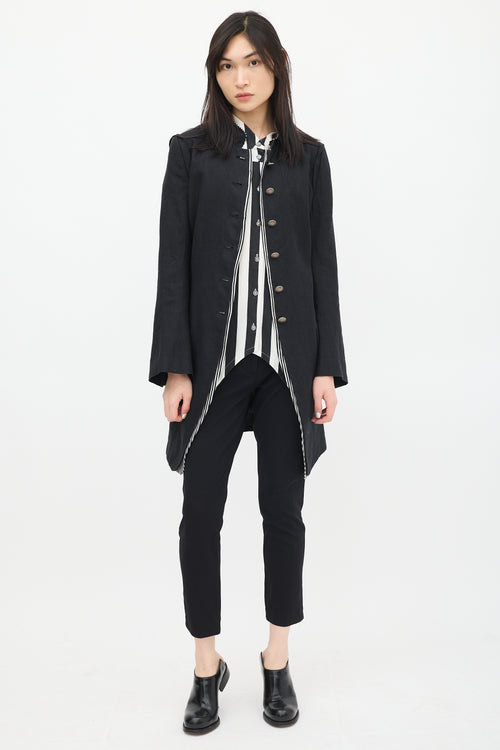 Ann Demeulemeester Black Linen Striped Coat