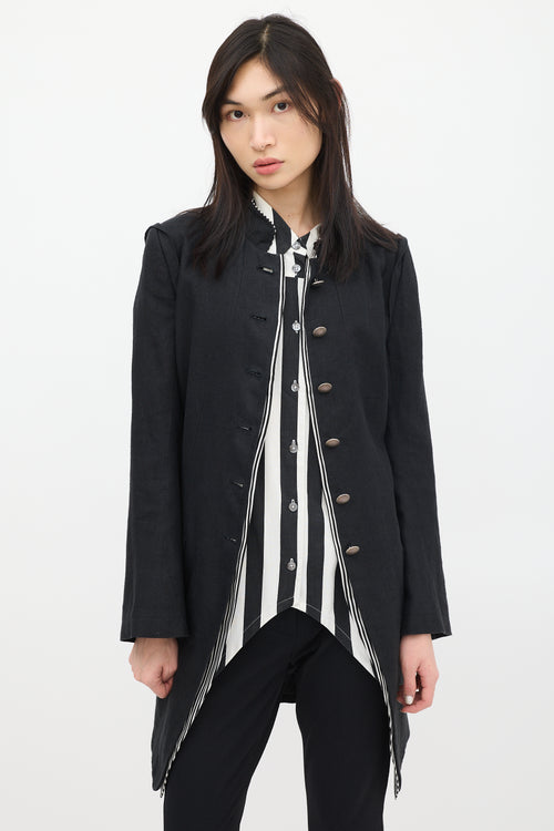 Ann Demeulemeester Black Linen Striped Coat