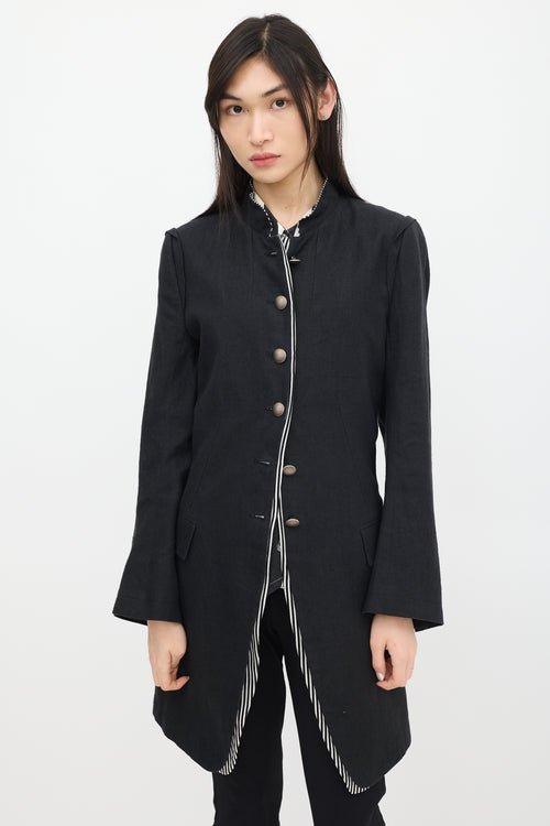 Ann Demeulemeester Black Linen Striped Coat