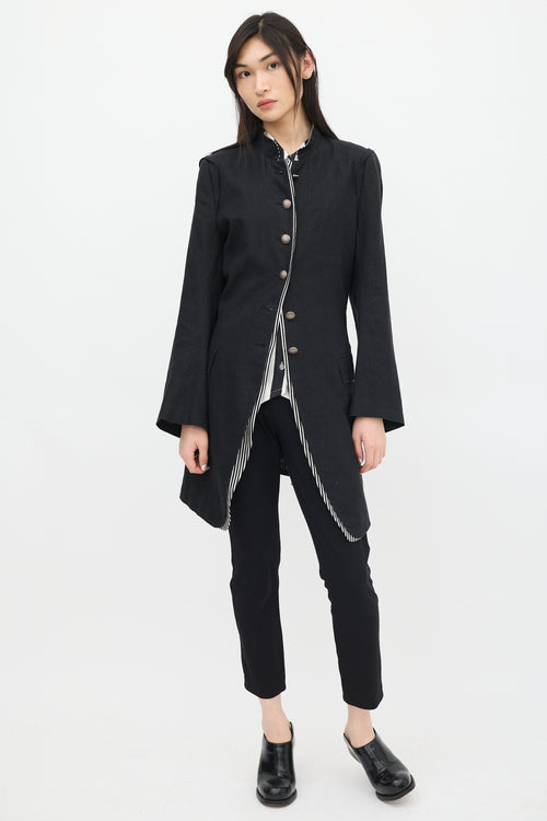 Ann Demeulemeester Black Linen Striped Coat