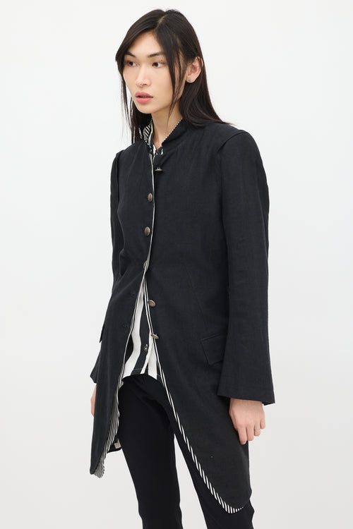 Ann Demeulemeester Black Linen Striped Coat