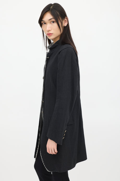 Ann Demeulemeester Black Linen Striped Coat