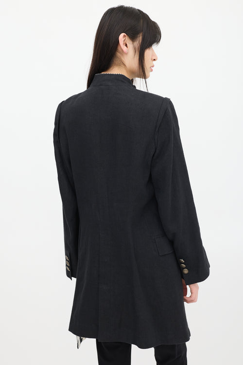 Ann Demeulemeester Black Linen Striped Coat