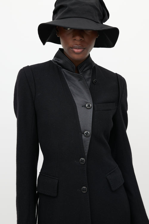 Ann Demeulemeester Black Wool Cinched Long Coat