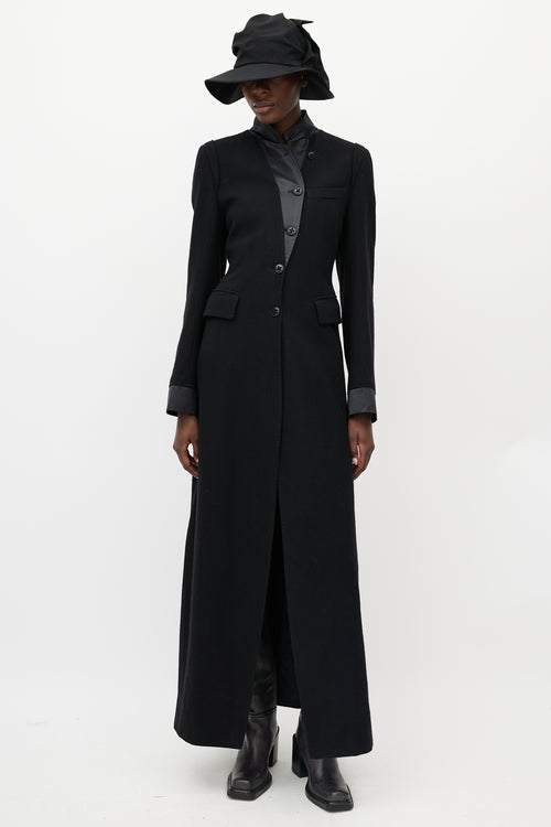 Ann Demeulemeester Black Wool Cinched Long Coat