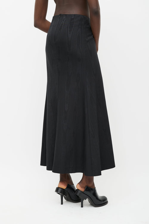 Ann Demeulemeester Black Satin Flared Woodgrain Skirt