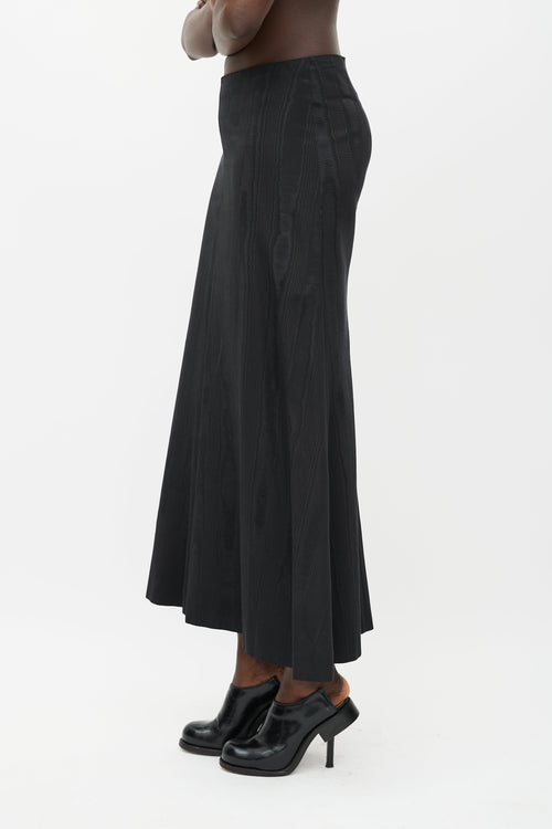 Ann Demeulemeester Black Satin Flared Woodgrain Skirt