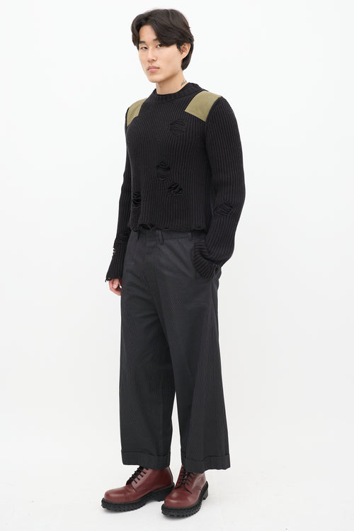 Ann Demeulemeester Black & White Pinstripe Wide Leg Trouser