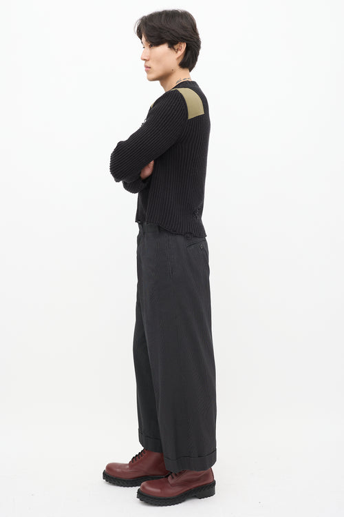 Ann Demeulemeester Black & White Pinstripe Wide Leg Trouser