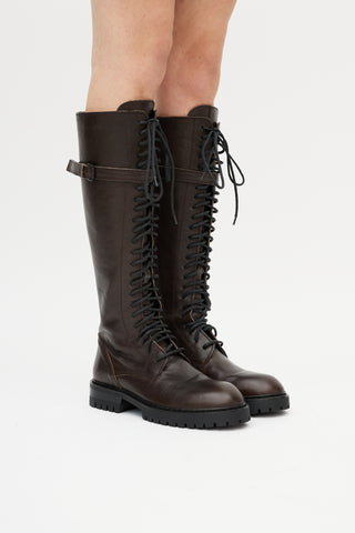 Ann Demeulemeester Brown Danny Leather Combat Boot