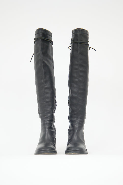 Ann Demeulemeester Leather Over The Knee Tie Boot