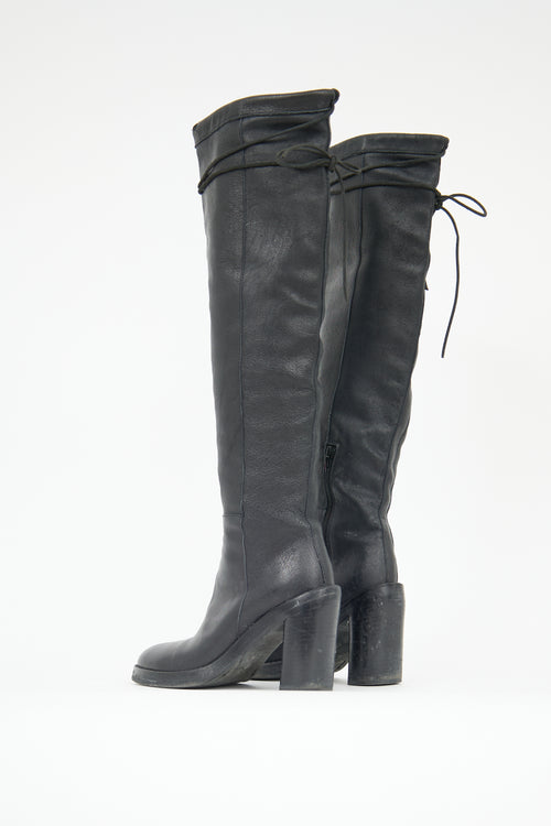 Ann Demeulemeester Leather Over The Knee Tie Boot