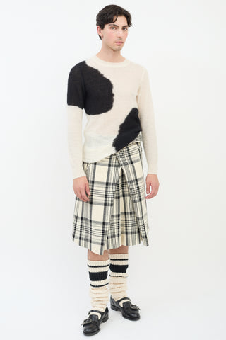 Ann Demeulemeester White & Black Mohair Intarsia Round Neck Sweater