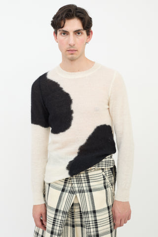 Ann Demeulemeester White & Black Mohair Intarsia Round Neck Sweater