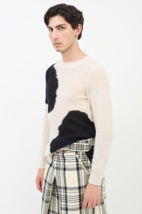 Ann Demeulemeester White & Black Mohair Intarsia Round Neck Sweater