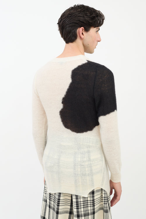 Ann Demeulemeester White & Black Mohair Intarsia Round Neck Sweater