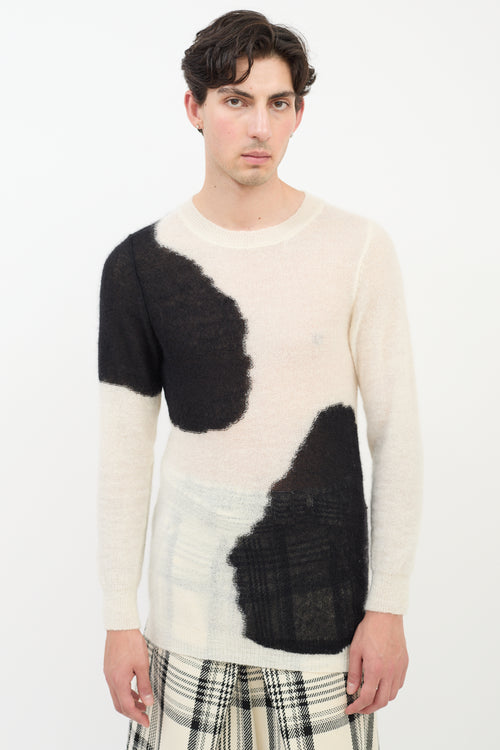 Ann Demeulemeester White & Black Mohair Intarsia Round Neck Sweater