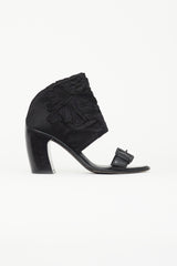 Ann Demeulemeester Black Leather & Satin Floral Heel