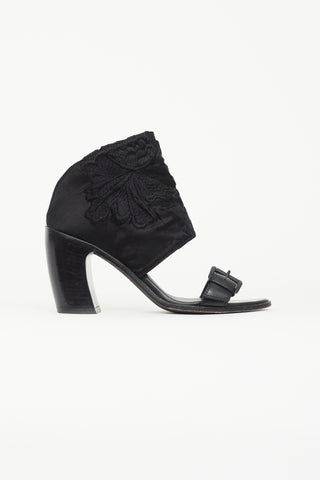 Ann Demeulemeester Black Leather & Satin Floral Heel