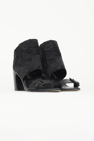 Ann Demeulemeester Black Leather & Satin Floral Heel