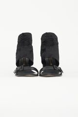 Ann Demeulemeester Black Leather & Satin Floral Heel