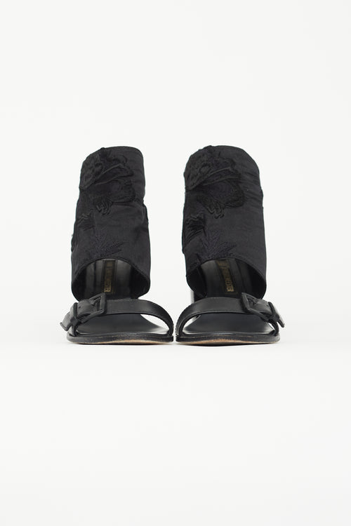 Ann Demeulemeester Black Leather & Satin Floral Heel