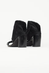 Ann Demeulemeester Black Leather & Satin Floral Heel