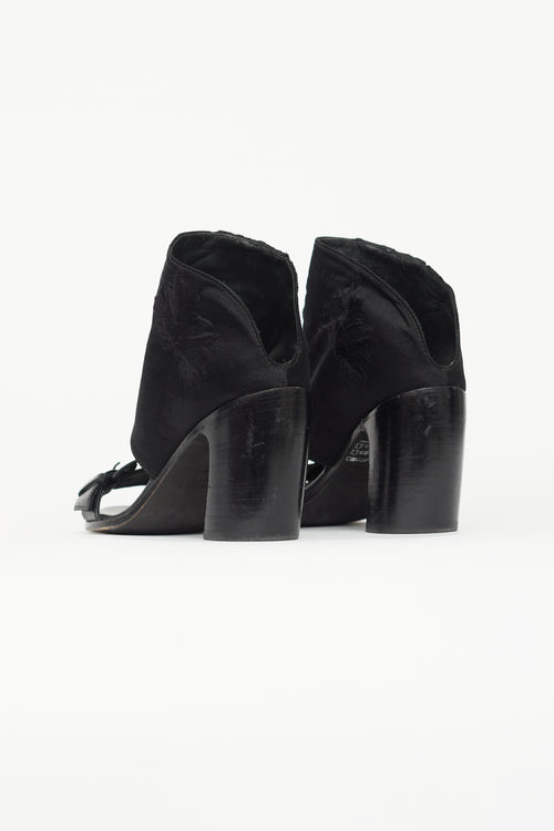 Ann Demeulemeester Black Leather & Satin Floral Heel