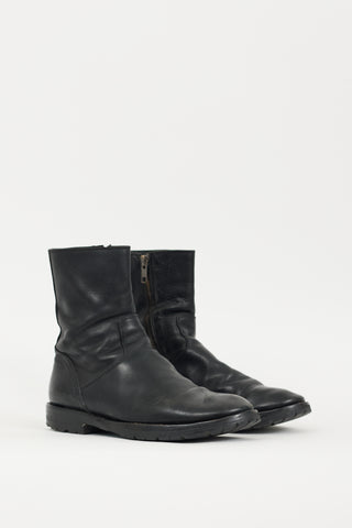 Ann Demeulemeester Black Leather Zip Ankle Boot