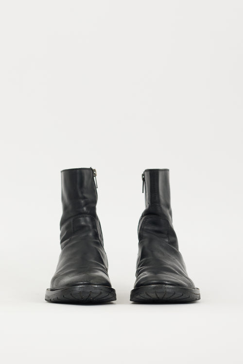 Ann Demeulemeester Black Leather Zip Ankle Boot