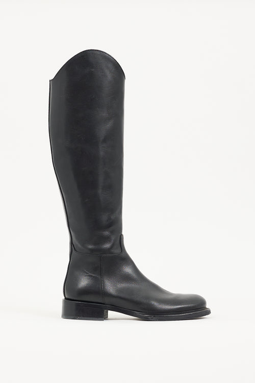 Ann Demeulemeester Black Leather Asymmetric Knee High Boot