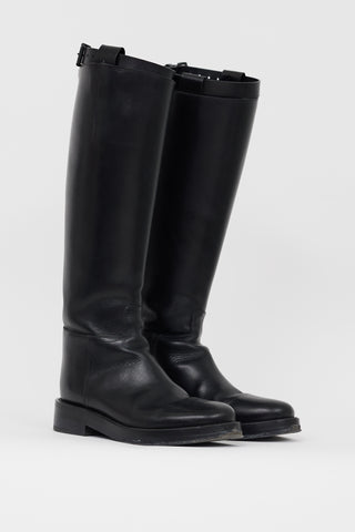 Ann Demeulemeester Black Leather Knee High Stan Boot