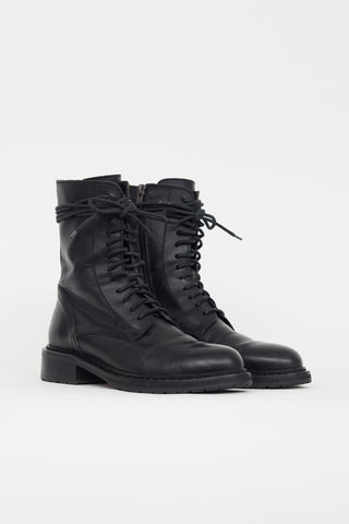 Ann Demeulemeester Black Leather Lace Up Combat Boot