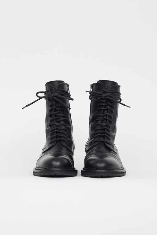 Ann Demeulemeester Black Leather Lace Up Combat Boot