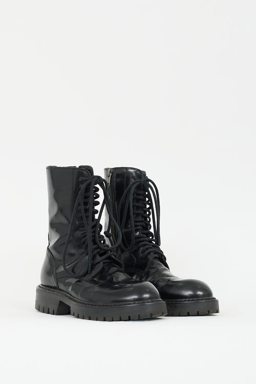 Ann Demeulemeester Black Leather Combat Boot