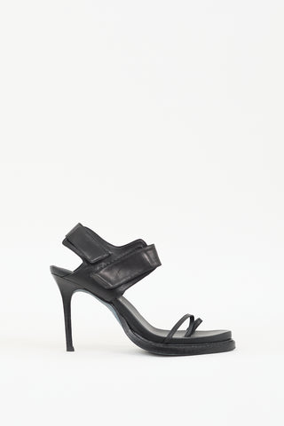 Ann Demeulemeester Black Leather Velcro Strap Heel