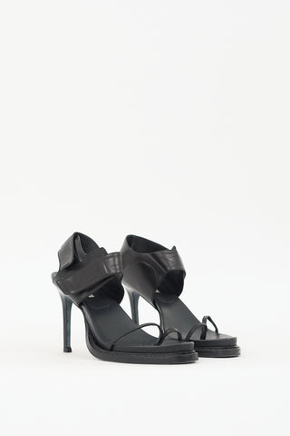 Ann Demeulemeester Black Leather Velcro Strap Heel