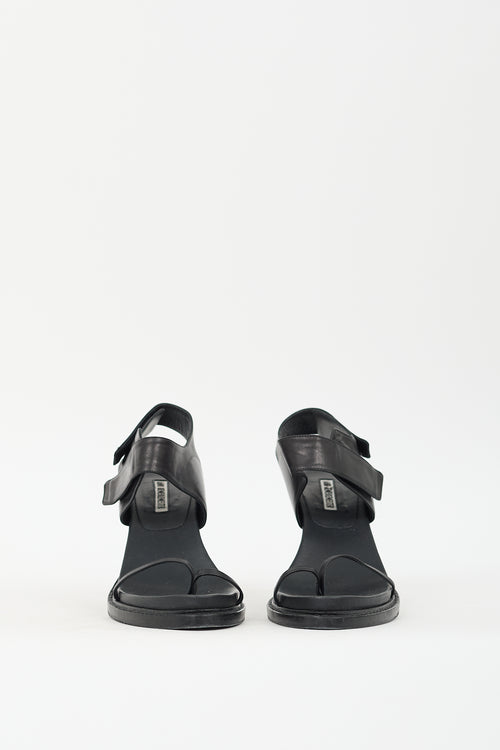 Ann Demeulemeester Black Leather Velcro Strap Heel