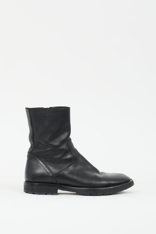 Ann Demeulemeester Black Leather Zip Ankle Boot