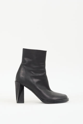 Ann Demeulemeester Black Leather Geometrical Twist Block Heel Boot